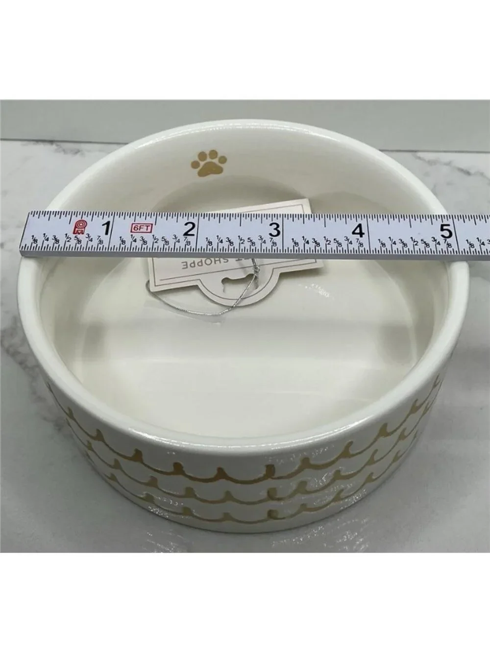 10 Strawberry Street 2 Pet Bowl Paw Waves Designs Tan Ceramic New